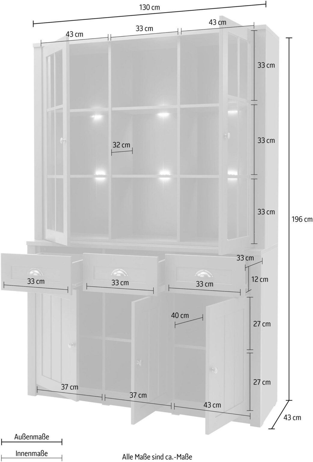 Bufet Ascot , Alb , 130 cm