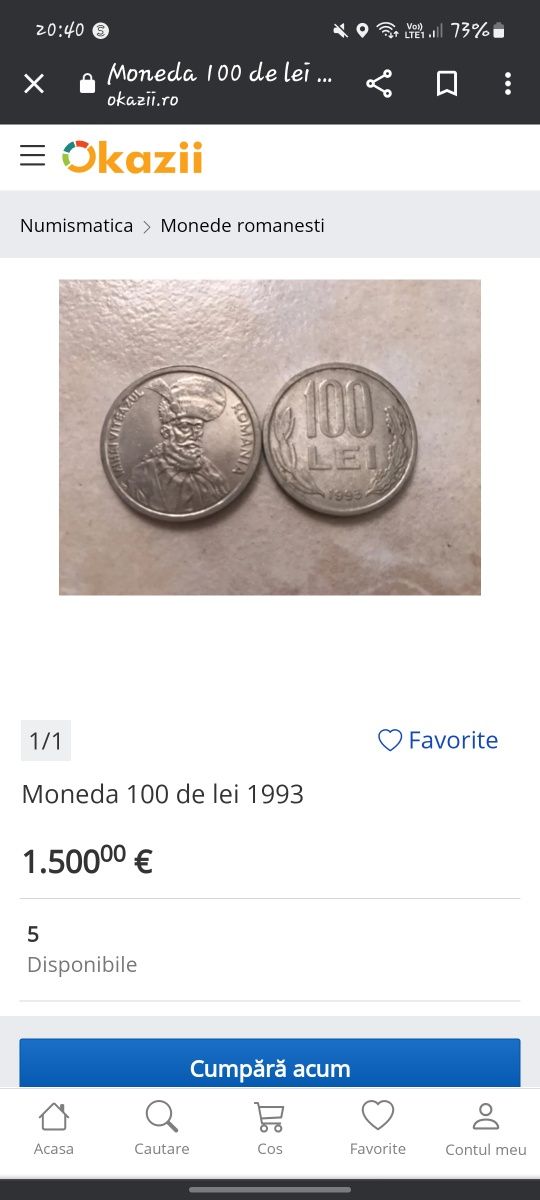 Moneda 100 lei 1993 mihai viteazul