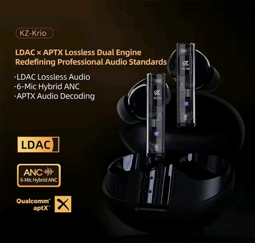 KZ Krio Bluetooth 5.3 Hi-Res ANC TWS блуту слушалки тапи