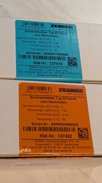Водомери за топла и студена вода Zenner 3/4 - НОВИ