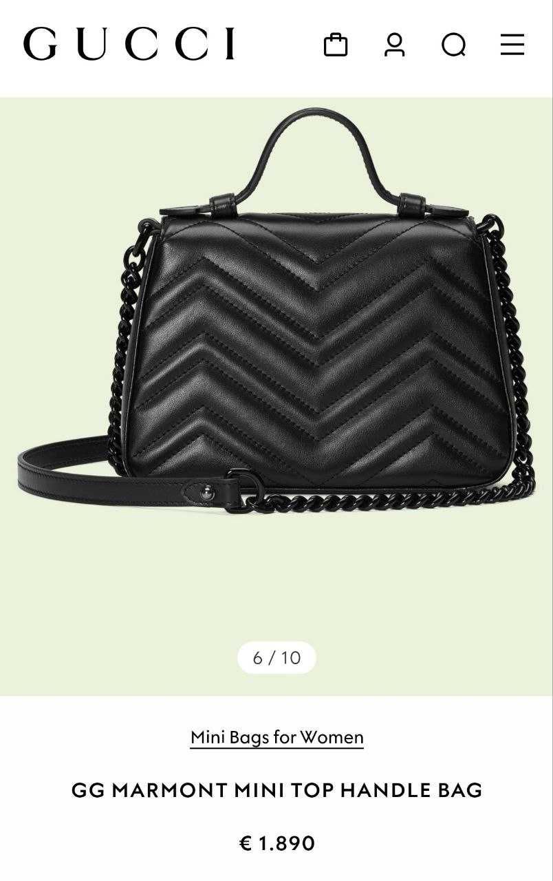 Дамска Чанта Gucci MARMONT Mini TOP HANDLE BAG 100% Leather