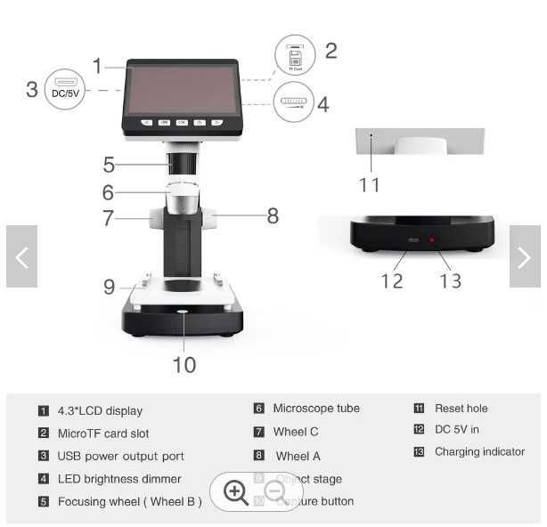 Цифровой микроскоп с ЖК-дисплеем 4,3 дюйма