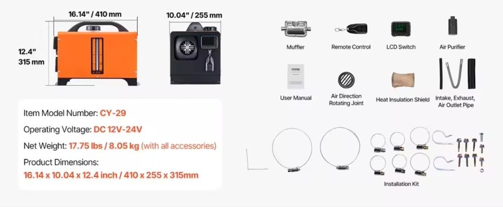 Webasto 8 kw 12V Vevor diesel  staționar auto