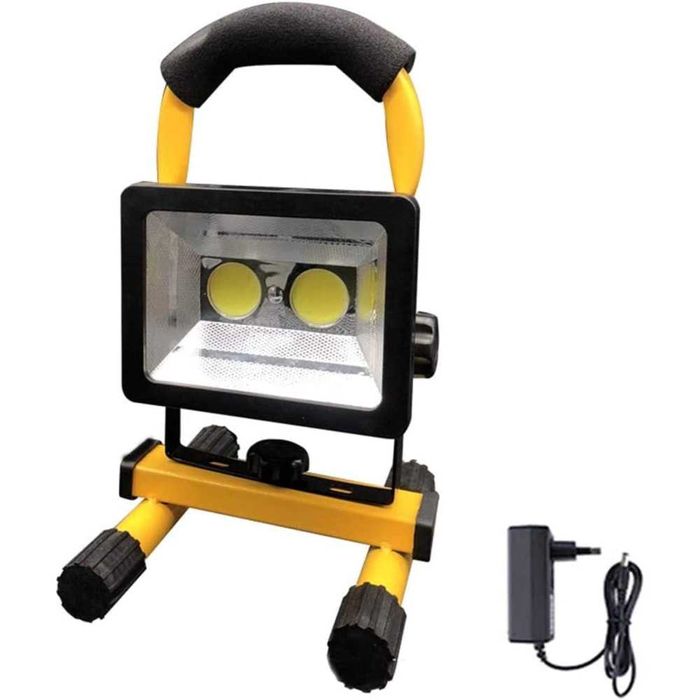 Lampa de lucru tip proiector cu 2 LED-uri 50W, acumulator si suport