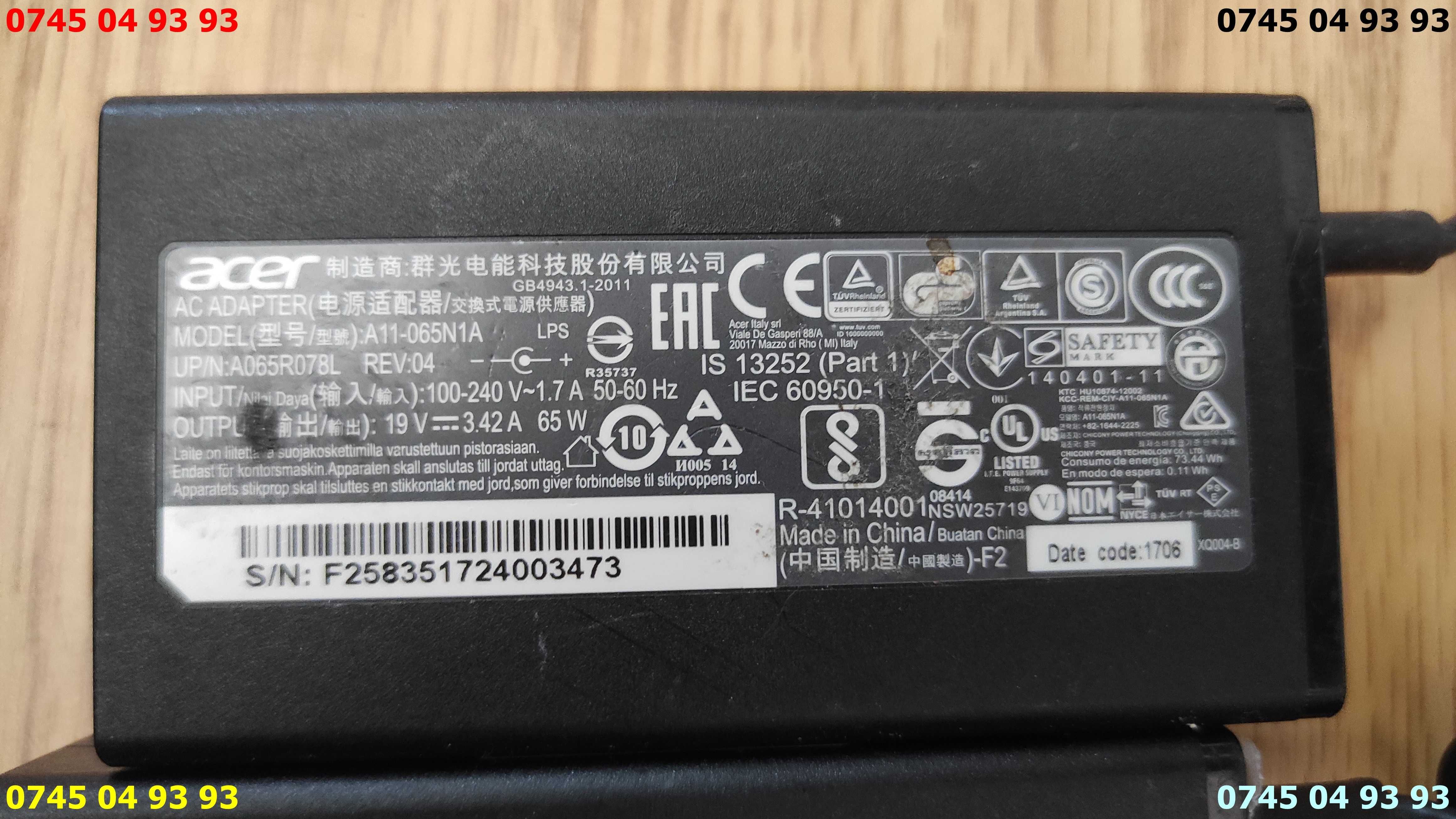 incarcator alimentator original acer 19v 3.42A cu proba