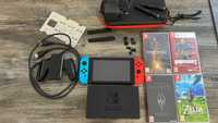 Nintendo Switch plus accesorii, protectie consola, husa si 4 jocuri