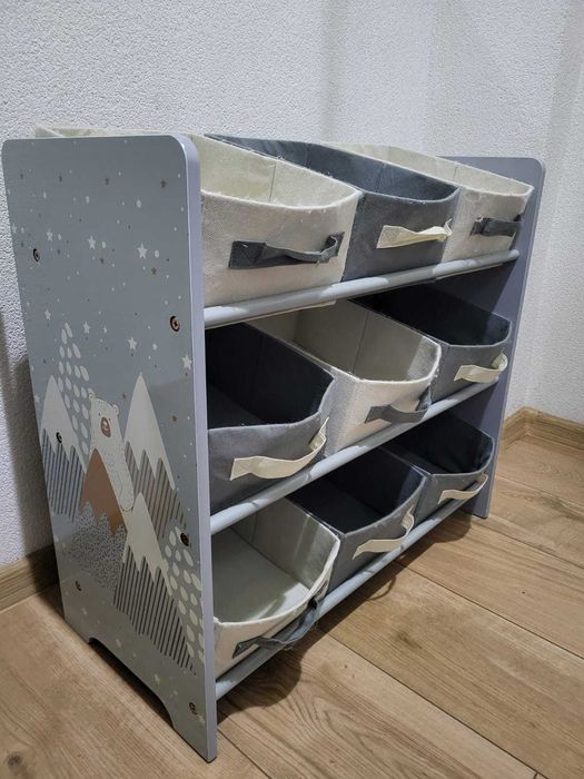Raft depozitare pentru jucării, 9 cutii detașabile din material textil