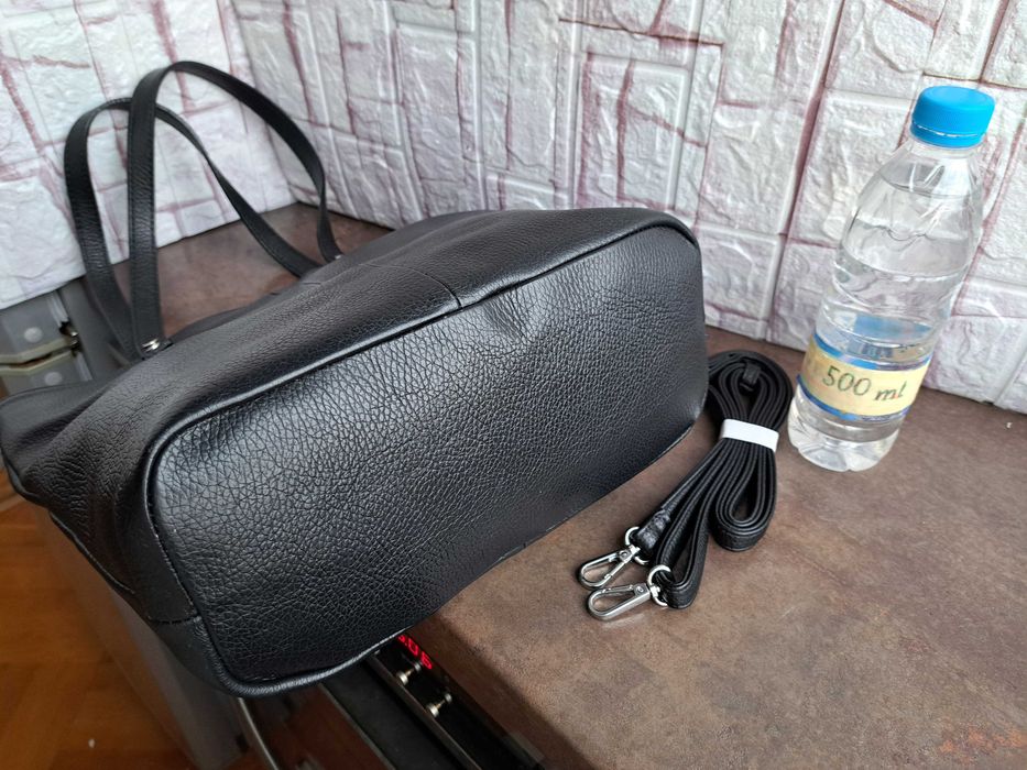 дамска чанта,черна кожена торба-естествена кожа