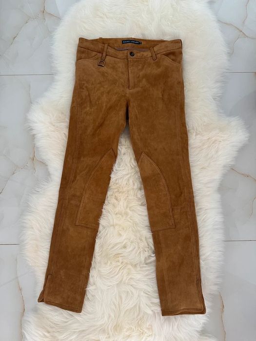 Ralph Lauren Pantaloni piele intoarsa camel maro