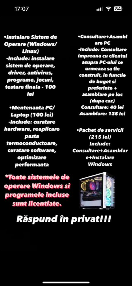 Servisare PC hardware / software (jocuri) , Windows , etc.