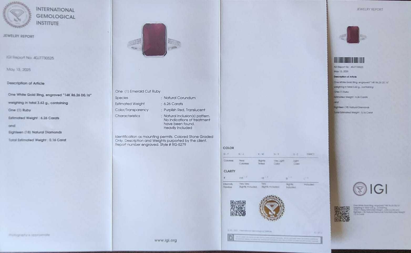 Inel din aur alb 14K cu rubin natural netratat de 6.26 ct și diamante
