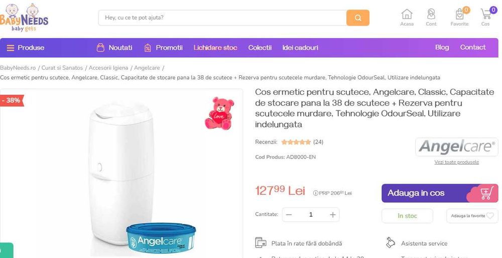 Cos ermetic pentru scutece, Angelcare, Classic