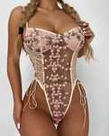 Lenjerie Intima Sexy Roz, Dantela Floricele, Erotic, Marime XXS, S, L