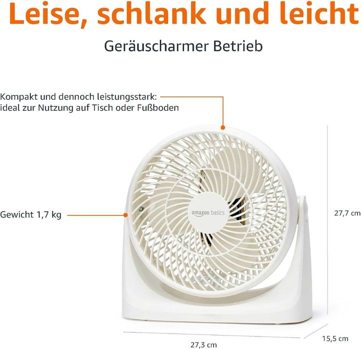 Преносим настолен вентилатор Amazon Basics, 18см, тихо охлаждане, 3ск.