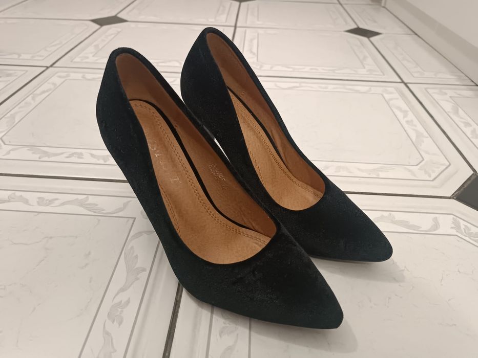 Pantofi elegant cu toc 10 cm negru catifea mărime 38