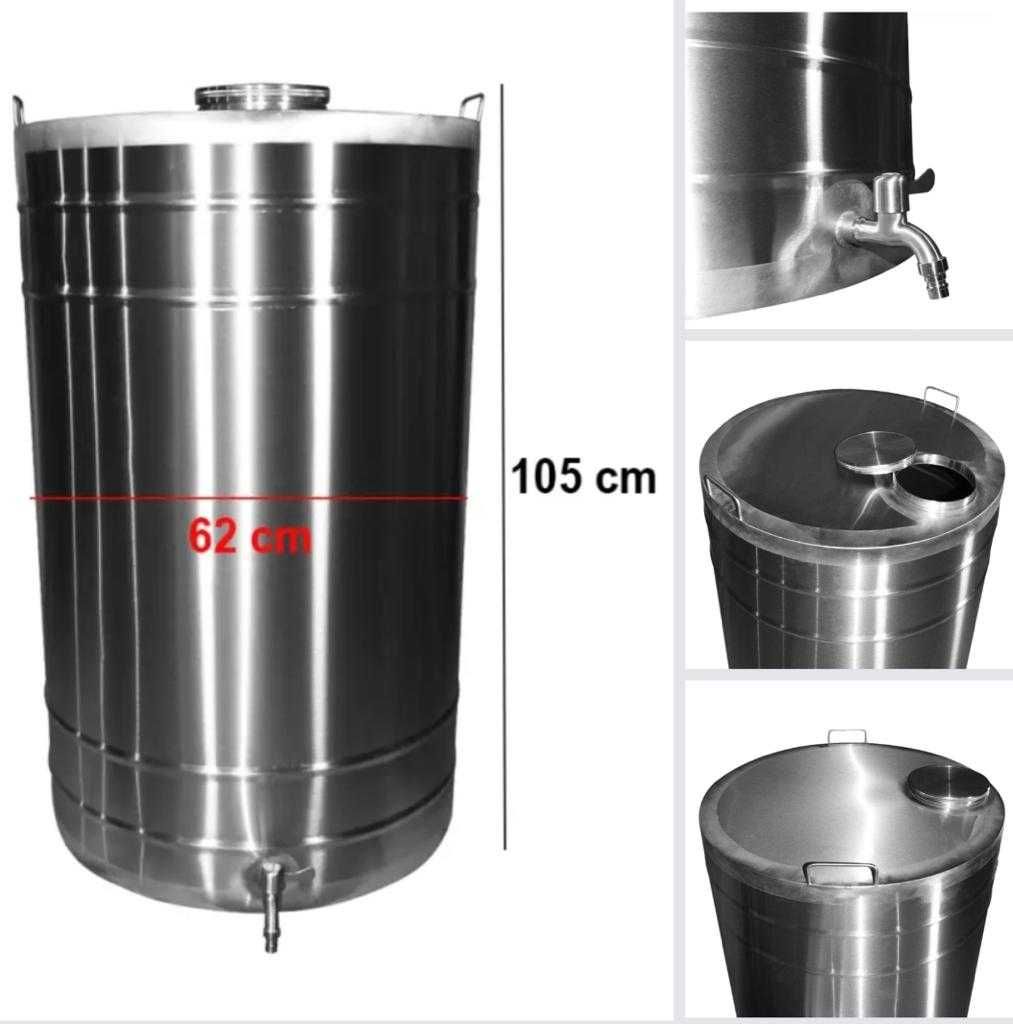 Butoi din inox 300 L cu capac si canea pt vin