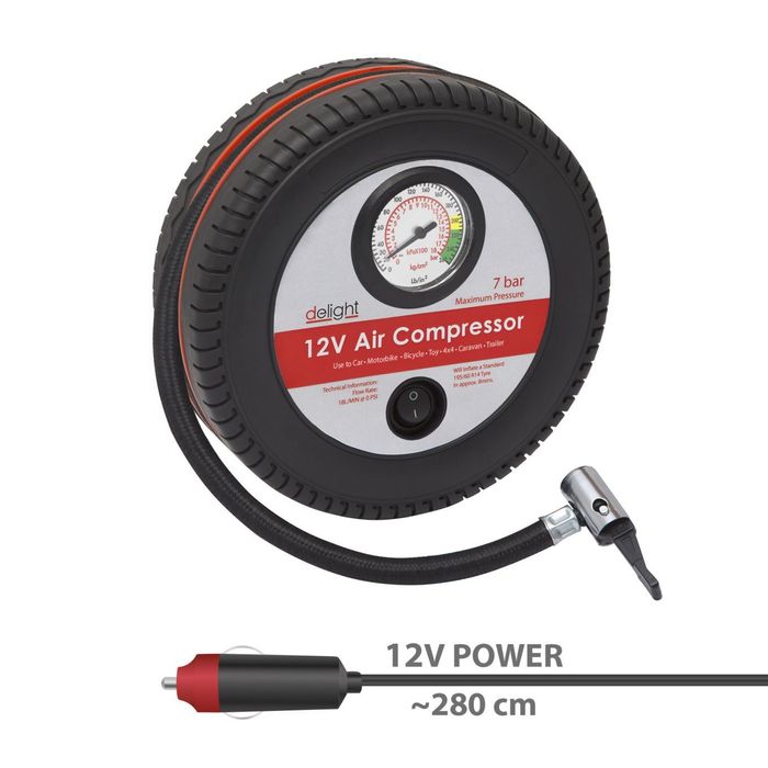 Compresor auto Delight 12V Compact cu manometru 7 bari