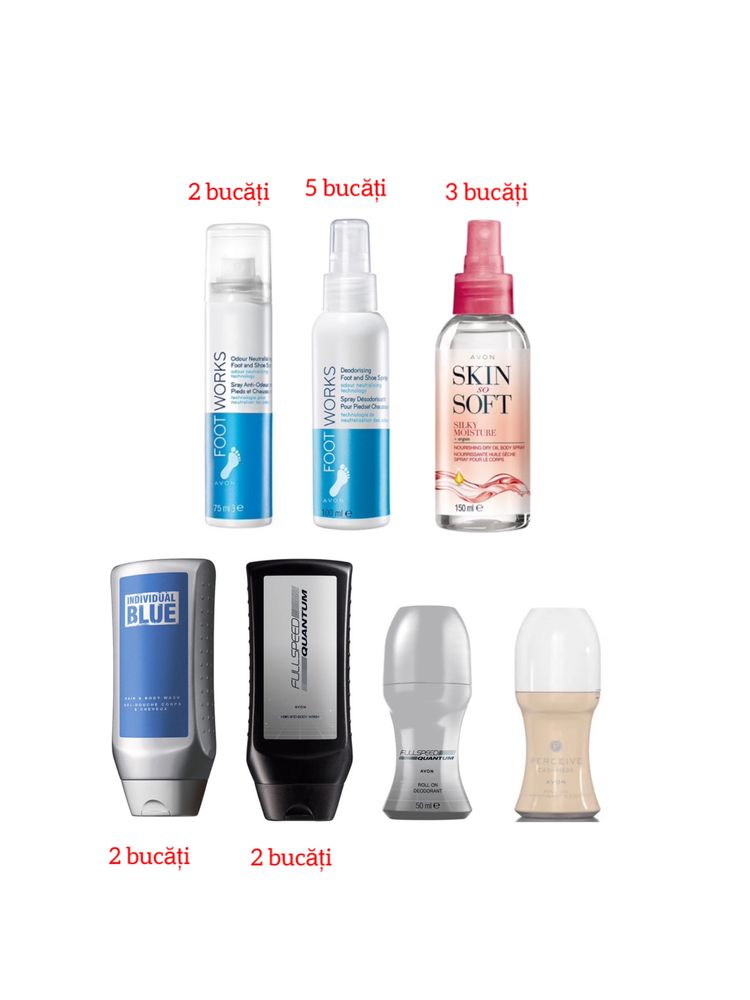 Set 3 Produse Avon(spray de picioare,deodorant,gel de dus,spray corp)