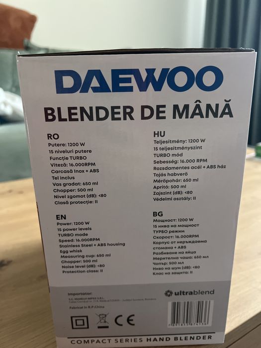 Blender de mână Daewoo DHB75X – 1200W – Nou, nefolosit