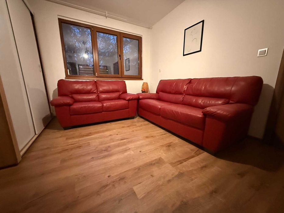 Холна гарнитура от естествена телешка кожа- кожен диван 2-ка и 3-ка