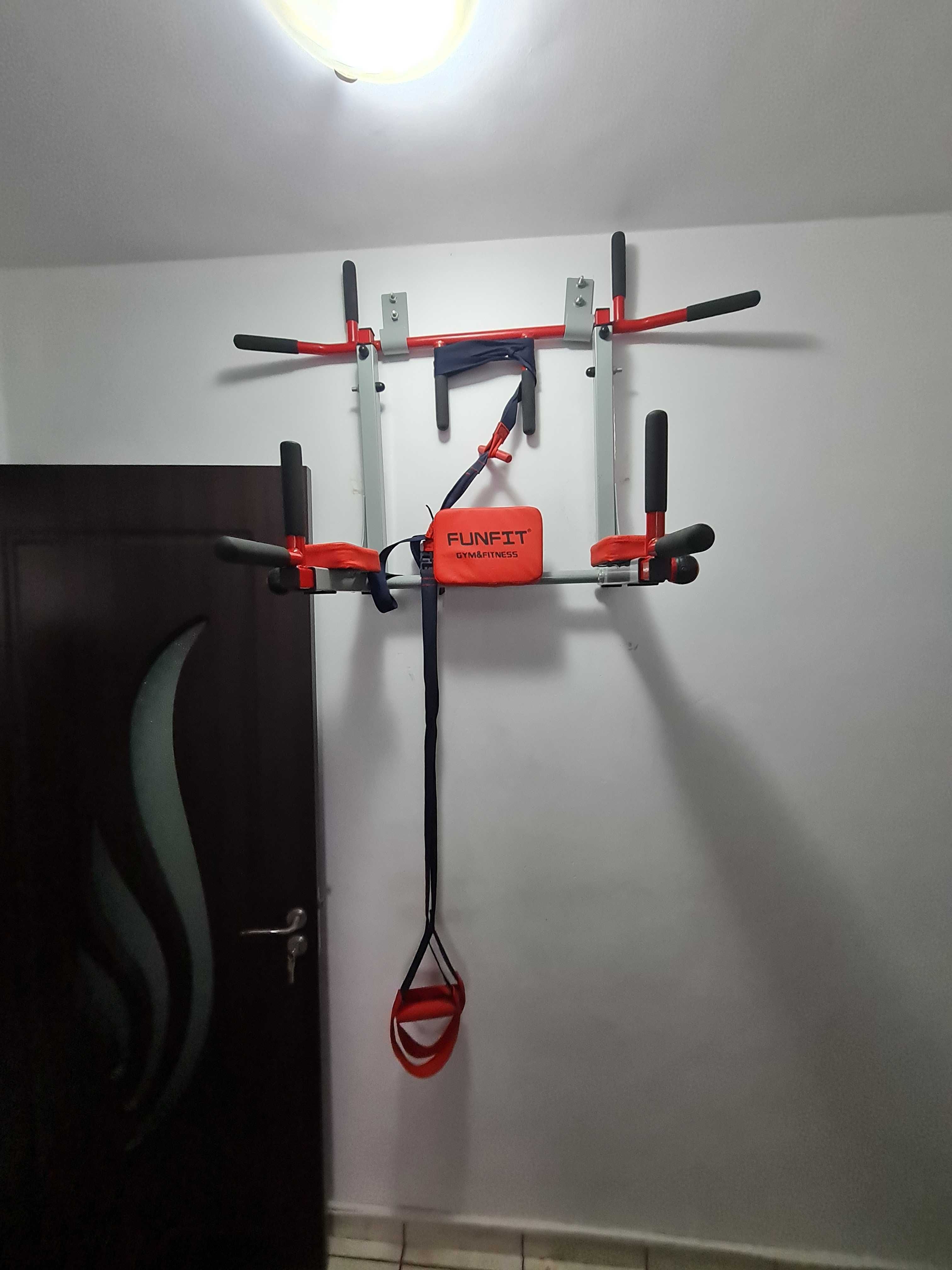 Vand aparat fitness multifunctional, 2 gantere reglabile si un TRX