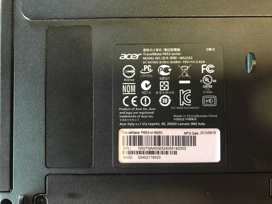 ACER Travelmate P653, model MS 2352, Intel Core i5 -3230M 2,6Ghz