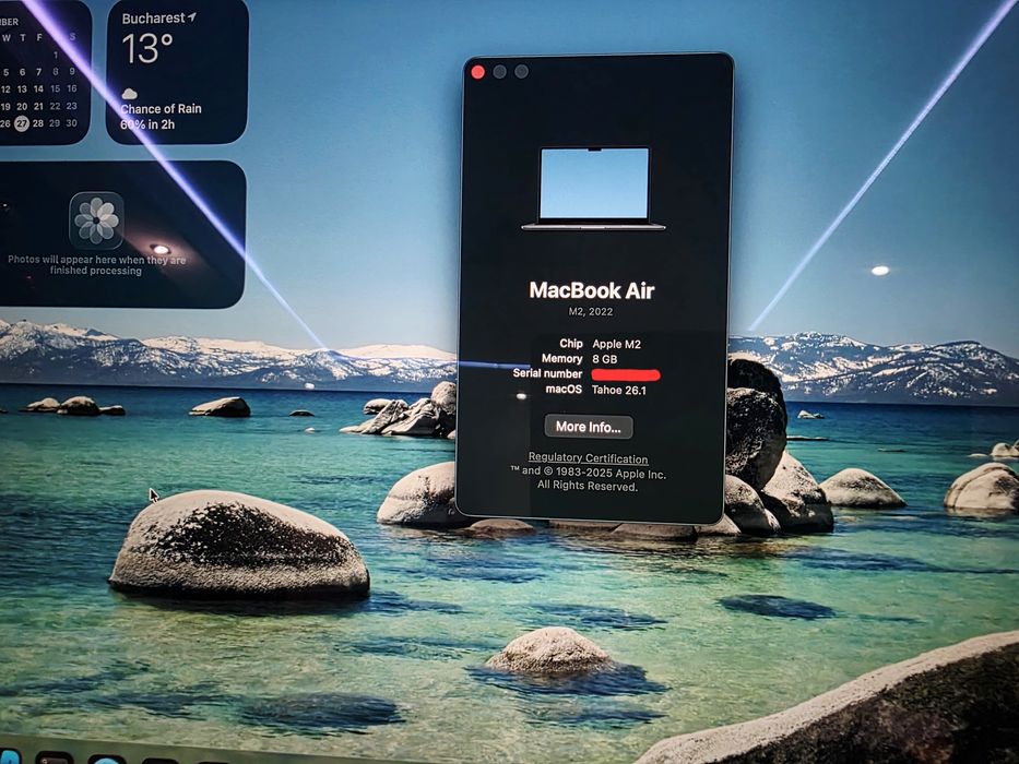 MacBook Air 13, M2, SSD 256GB, 8GB Ram, 10/10, Cutie, Cablu, Incărcăto