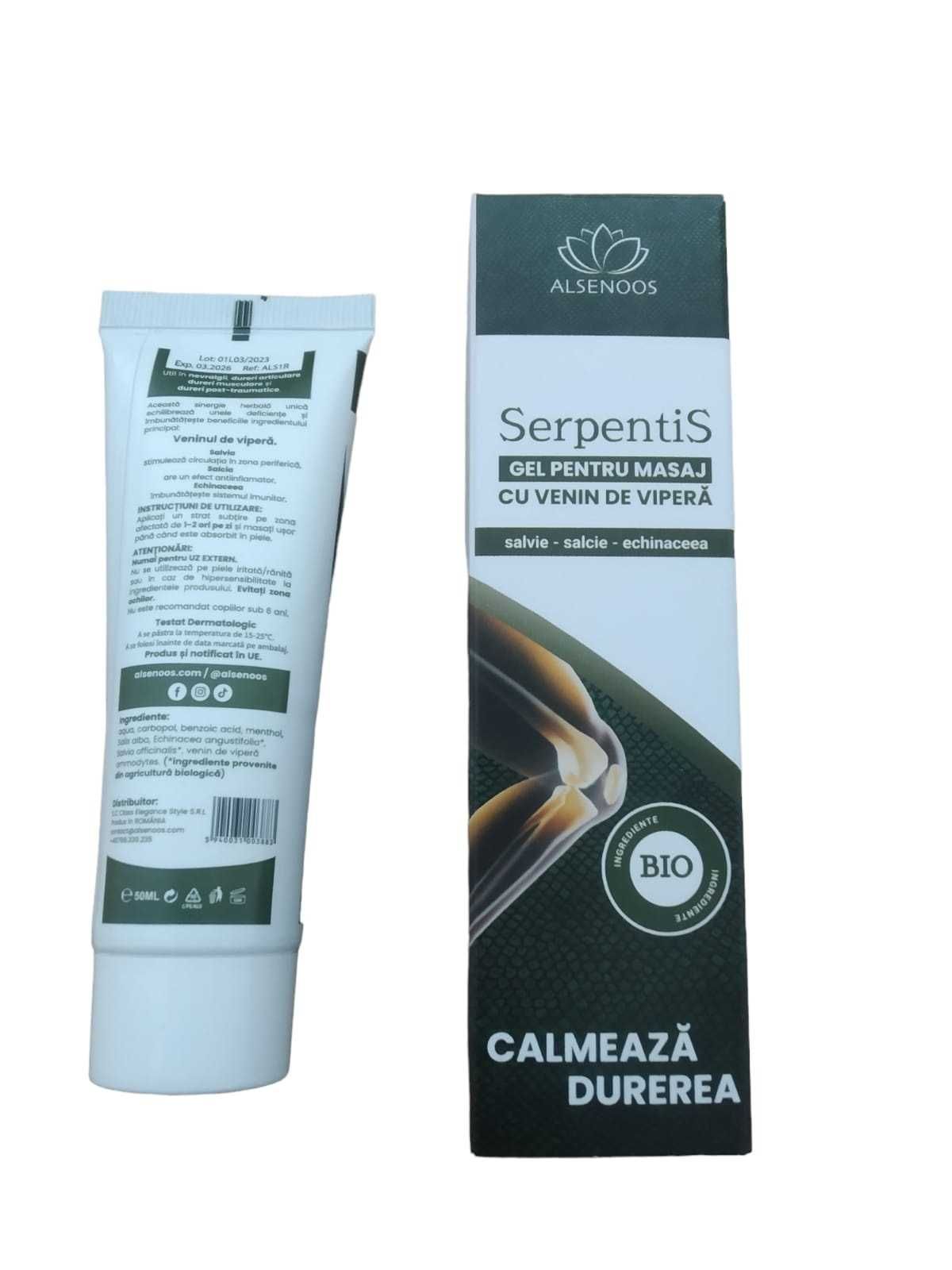 Gel Pentru Masaj Serpentis cu venin de vipera, calmeaza durerea, 50 ml