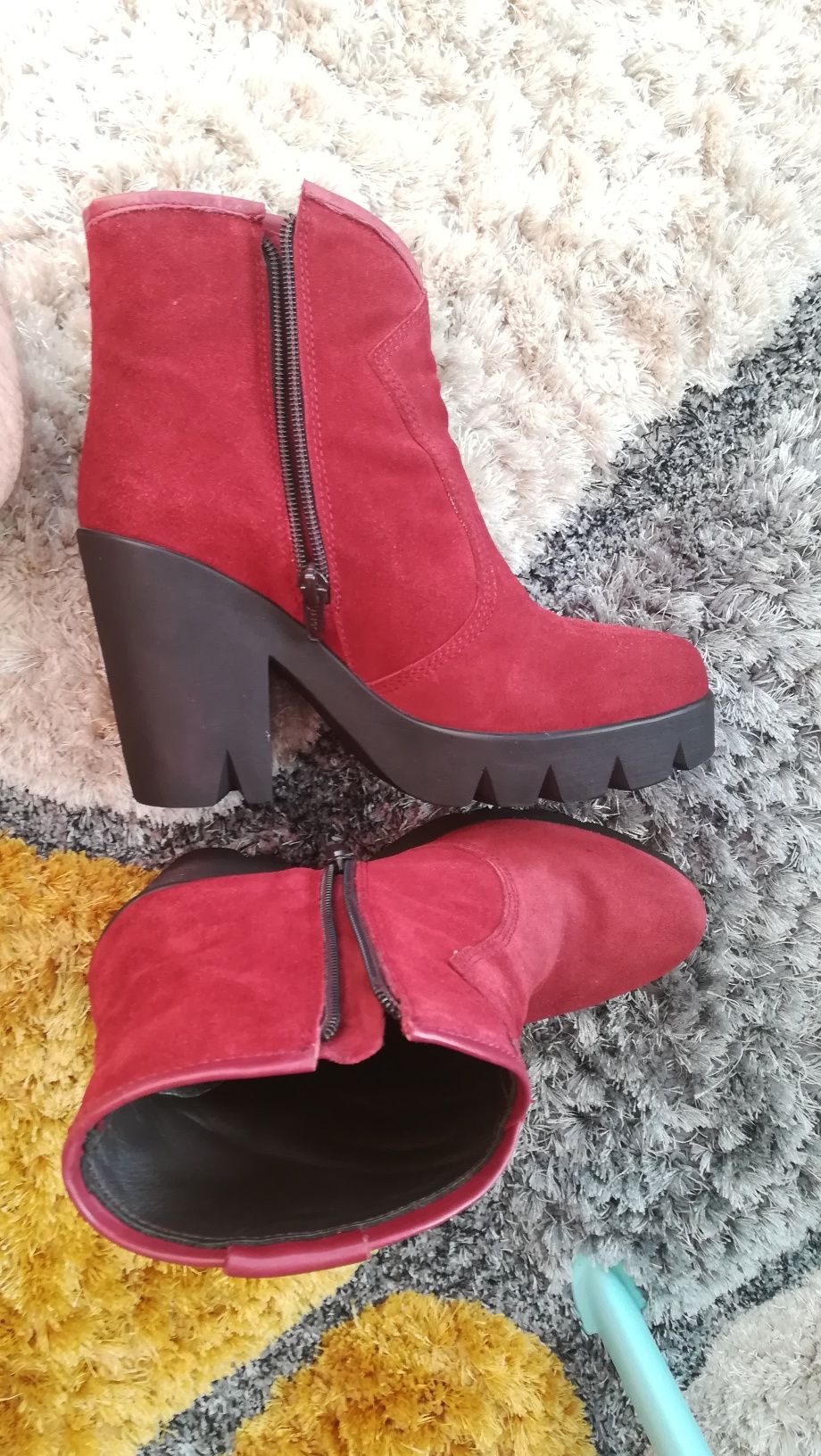 Botine bordo din piele naturala