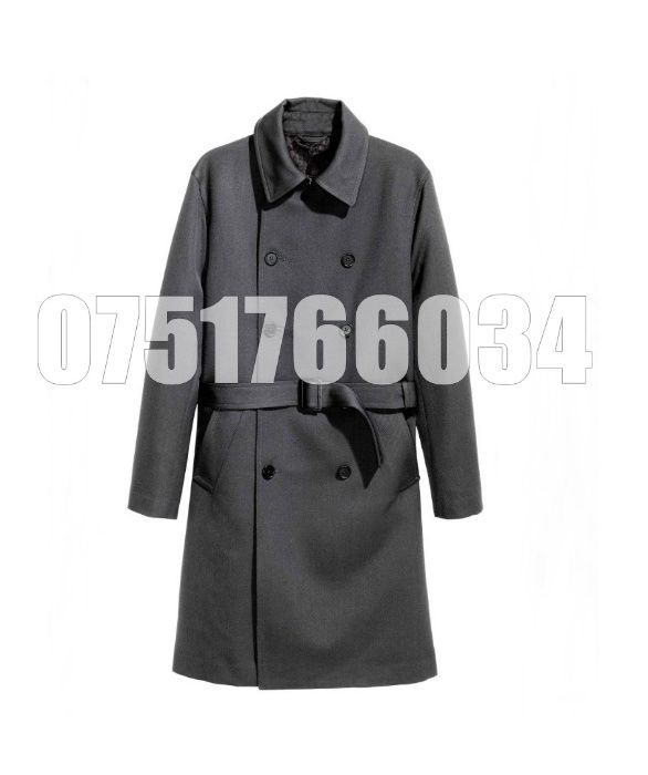 Palton Barbati Casual Elegant Lung Gros Slim Lana Maro Bleumarin Tweed
