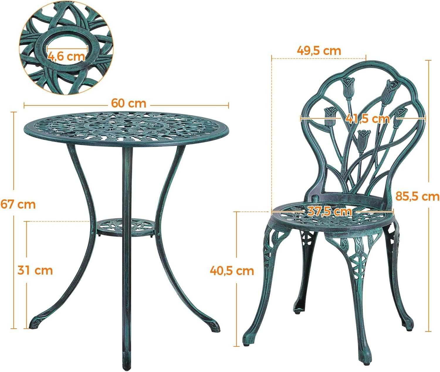 Set terasa 3 piese masa rotunda 44 cm si 2 scaune |YT 591940 Green