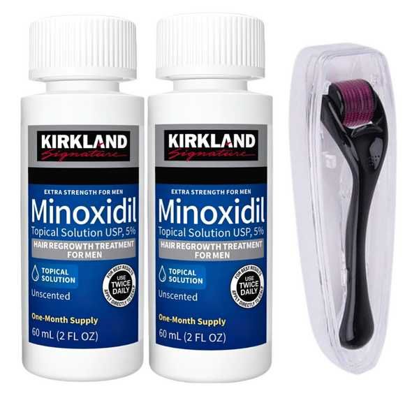 Minoxidil Kirkland 5%, 2 Luni Aplicare, Dermaroller