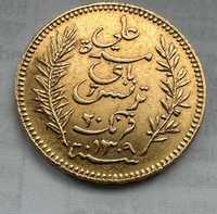 moneda 20 franci francs Tunisia 1892 6.45 grame aur