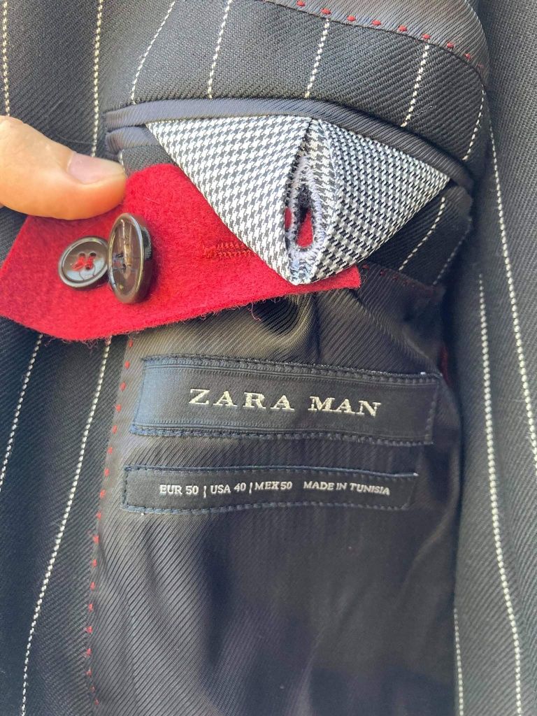 Costum barbati/barbatesc Zara negru cu dungi