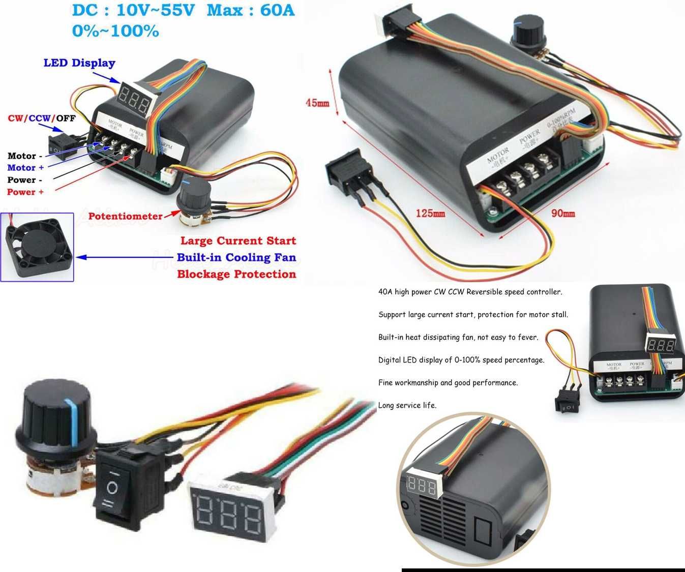 Variator Motor perie curent DC 12 ~ 60V 60A. Nou