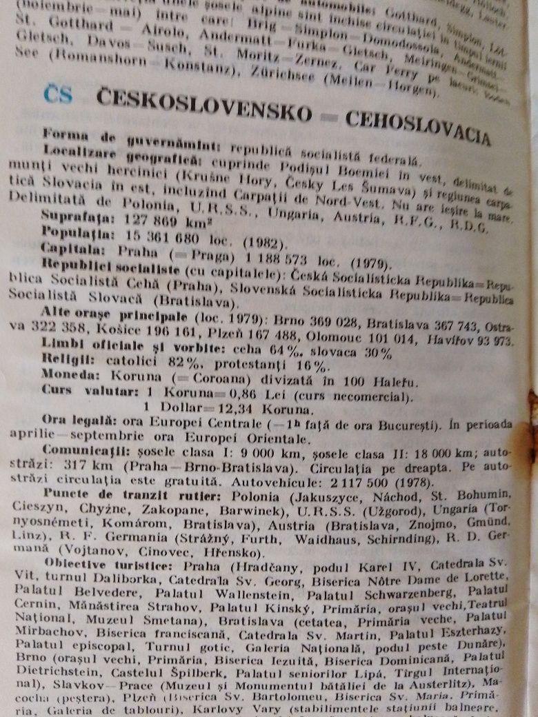 Vând Text anexa la harta rutiera a Europei din  1983