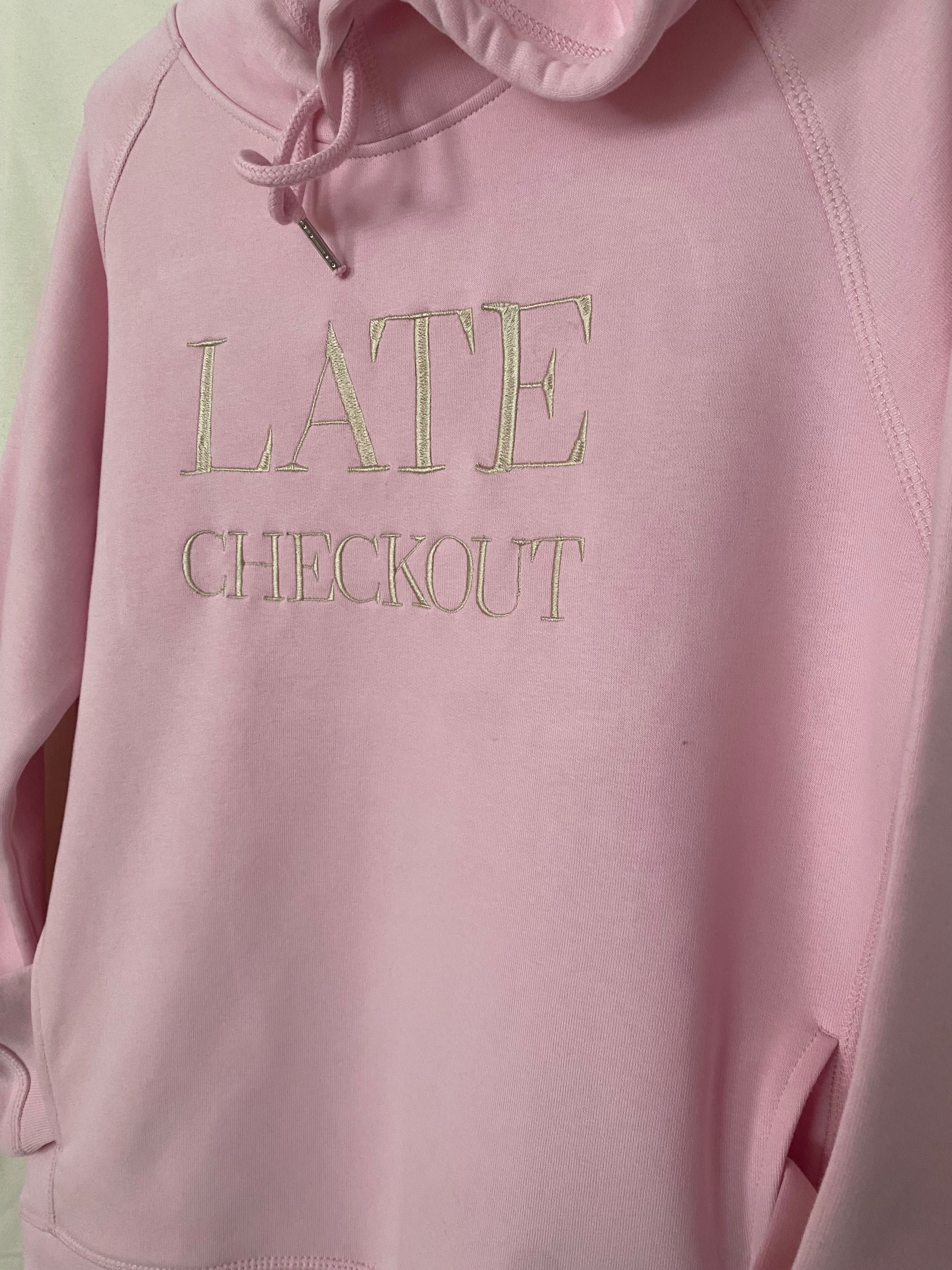 Бродиран суитшърт, бледо розов, ‘Late Checkout’, S размер