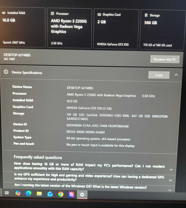 KIT Gaming AMD Ryzen+ MSI B450M +16Gb DDR4+ 120Gb M2+500 Gb SSD+GTX960
