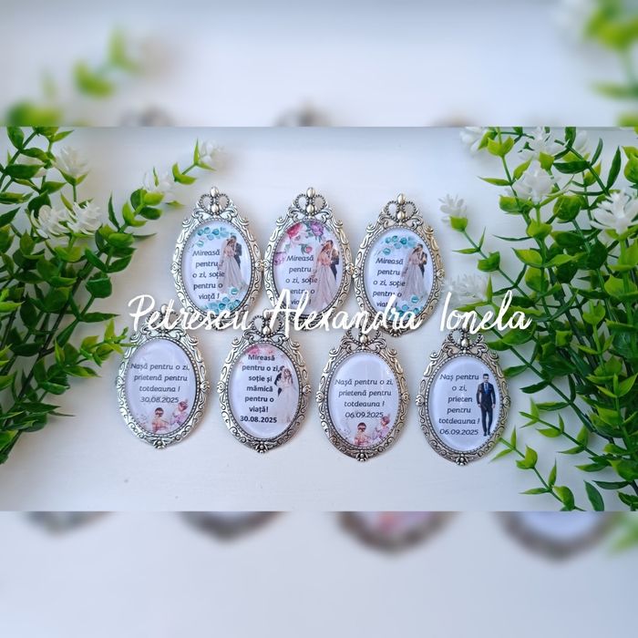 Broșe personalizate pentru buchetul miresei și al nasei