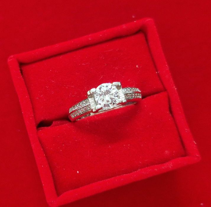 GR116, inel placat aur alb 18 k, model logodna, zirconiu alb fatetat