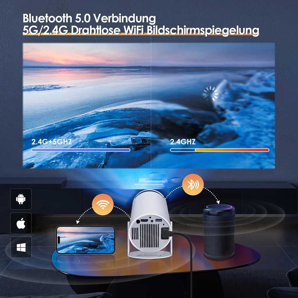 Videoproiector Portabil 4k Wi-Fi6 Android 11.0 - video demonstrativ