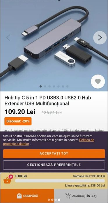 Hub tip C în PD USB2.0 Hub