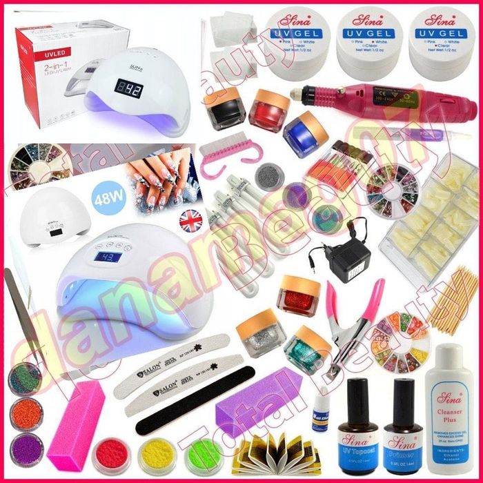 kit unghii false set lampa led unghii false cu gel color  uv freza