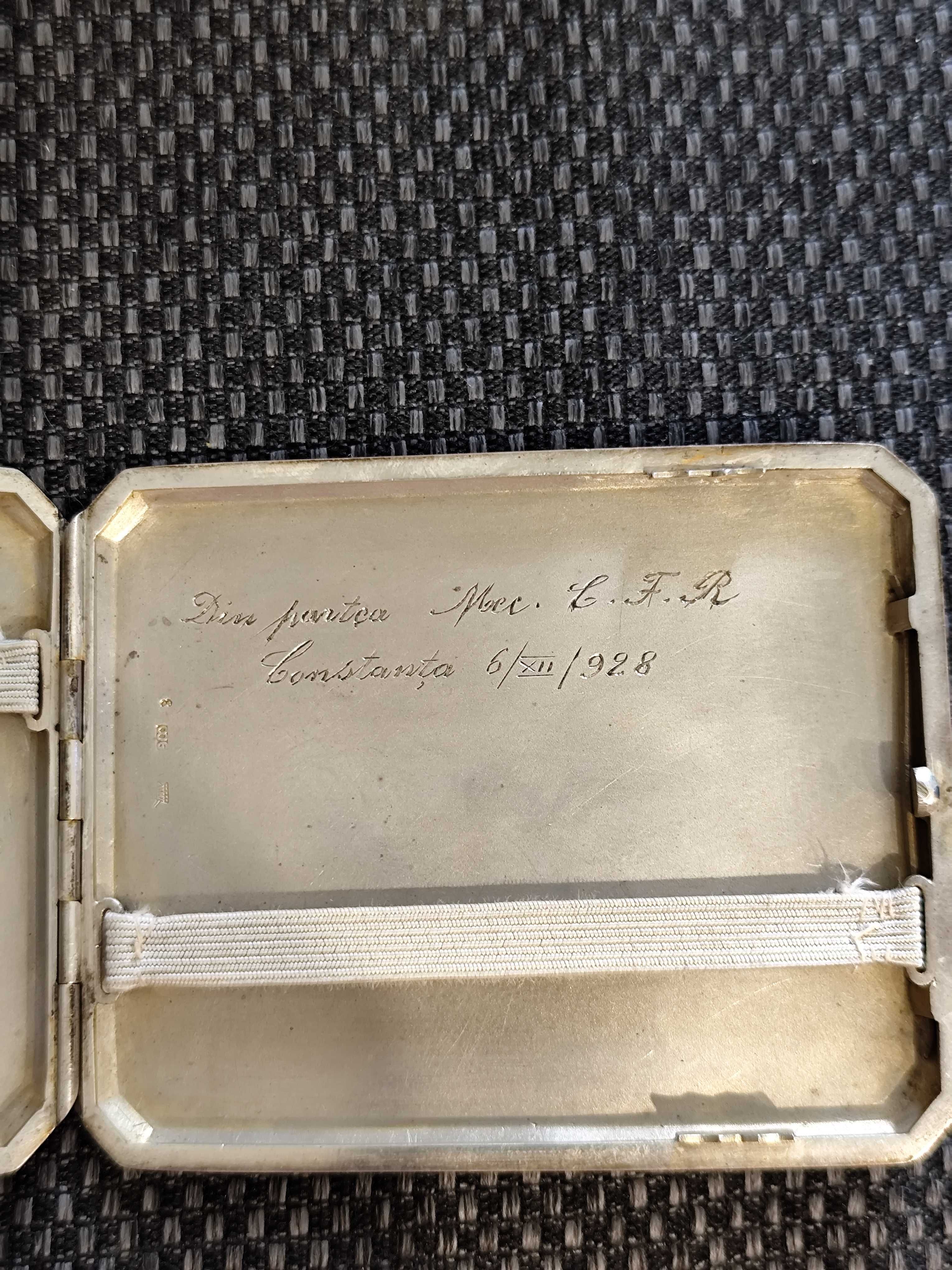 abachera vintage din argint masiv 900, gravată, datată 1928