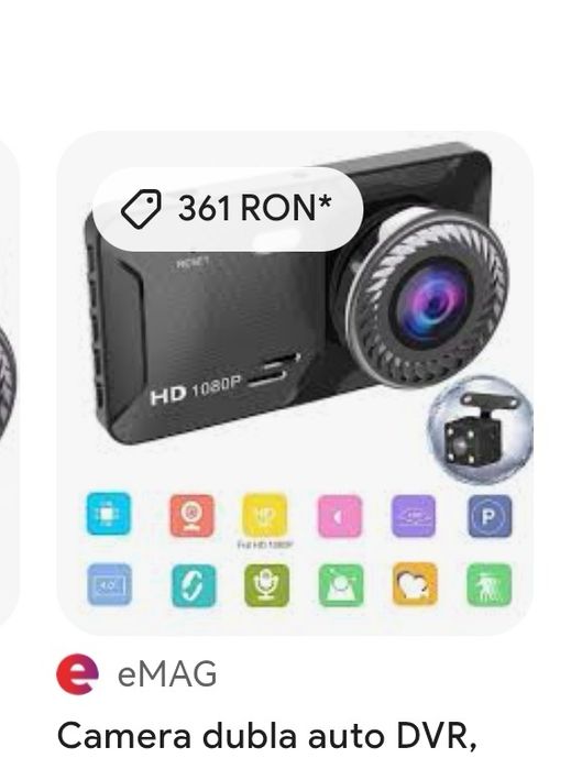 Camera dubla auto DVR, Full HD, inregistrare automata