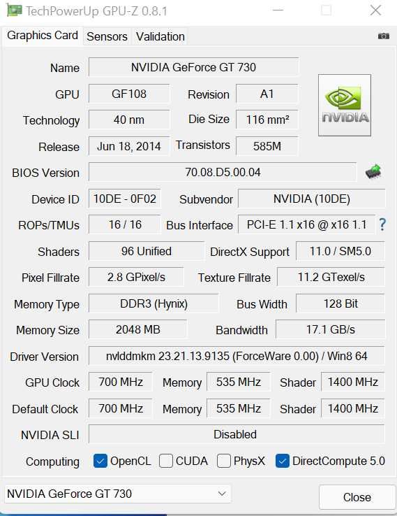 GeForce GT 730 2Gb ddr3 DirectX 12