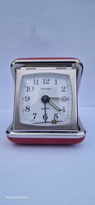 Vintage Estyma 2 Jewels, Red Folding Travel Alarm