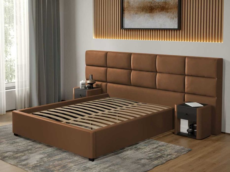 Pat tapitat Cico fix 287 x 114 C2 din piele/stofa Maro Nube 23