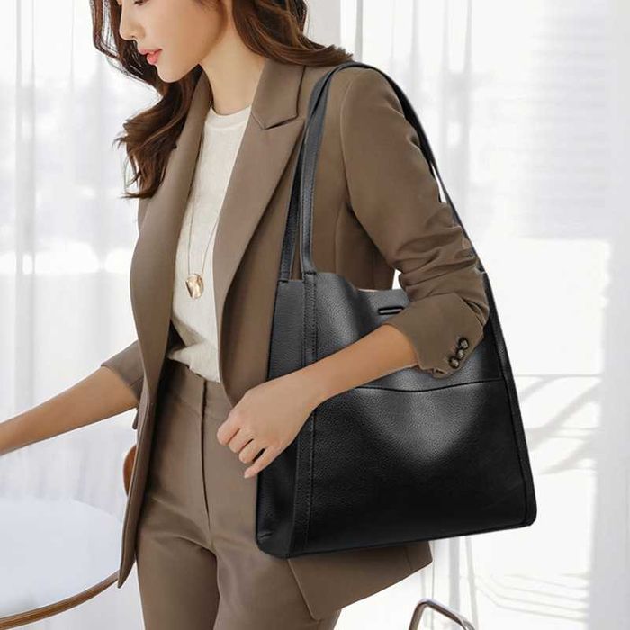 Geanta umar dama din piele ecologica Negru 30 x 31 x 12 cm