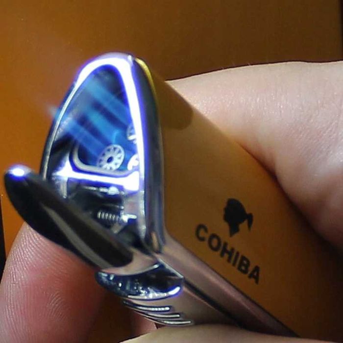 Cohiba Метална запалка за пури тип горелка с пънчер, Ветроустойчива